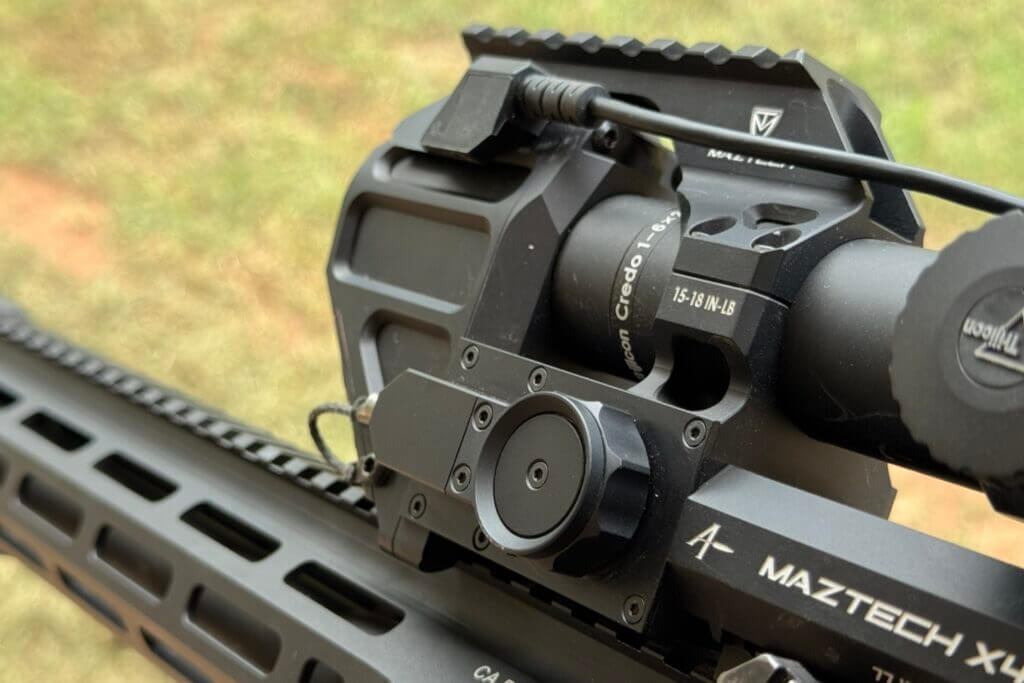 Left-side view of Maztech X4-FCS housing with buttons and rotary menu dial