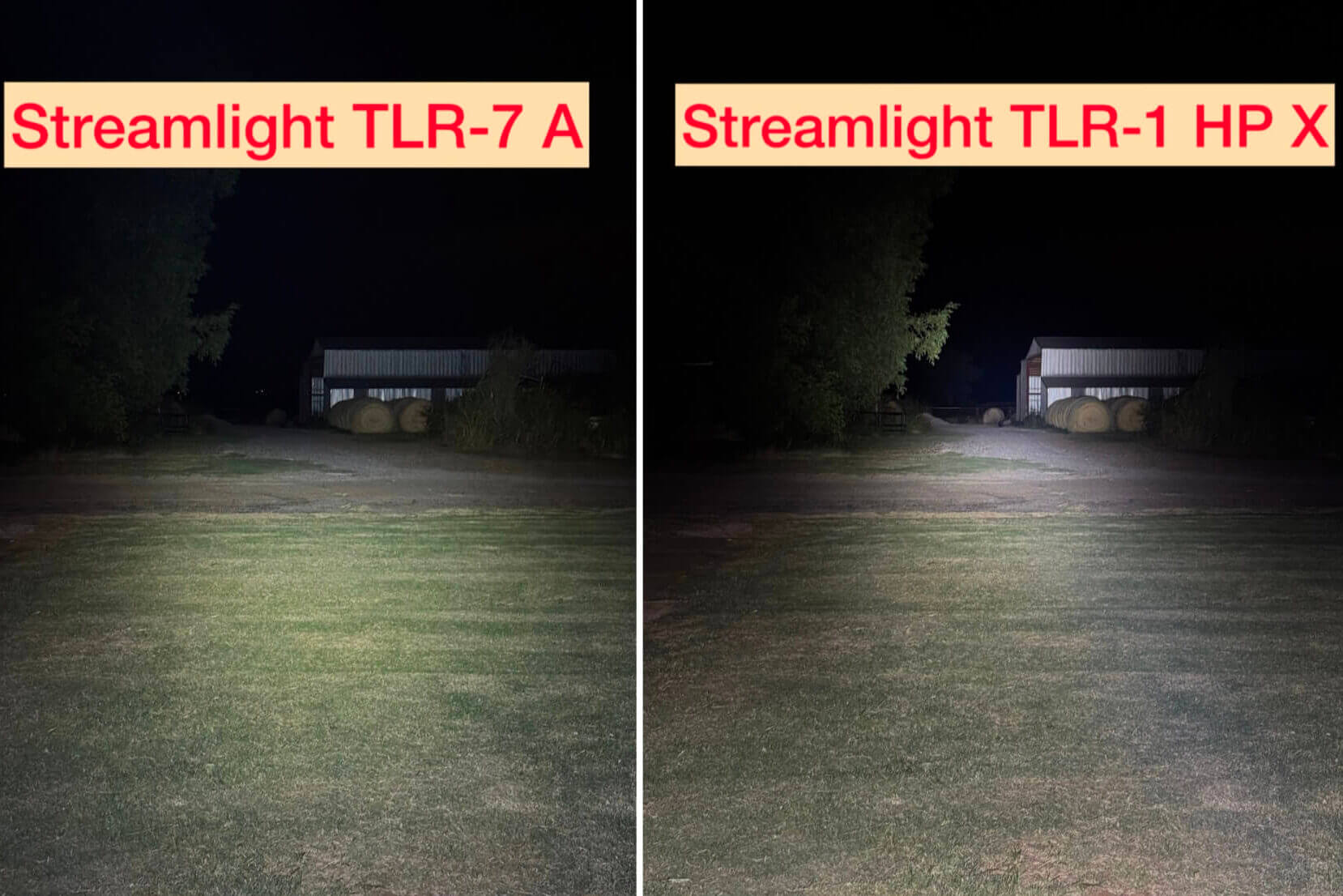 TLR-1 HP-X night beam on barn wall at 106 yards