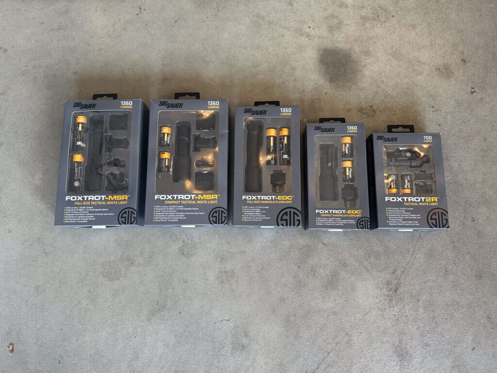 SIG SAUER FOXTROT flashlight lineup arranged for comparison