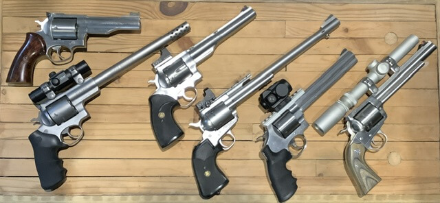 Handgun bear hunting revolvers including S&W 657 Ruger Redhawk Super Redhawk and Freedom Arms 83
