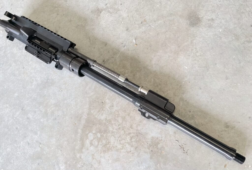 Close-up of Brownells BRN-4 HK416-style upper receiver with 1:7 twist 5.56 barrel