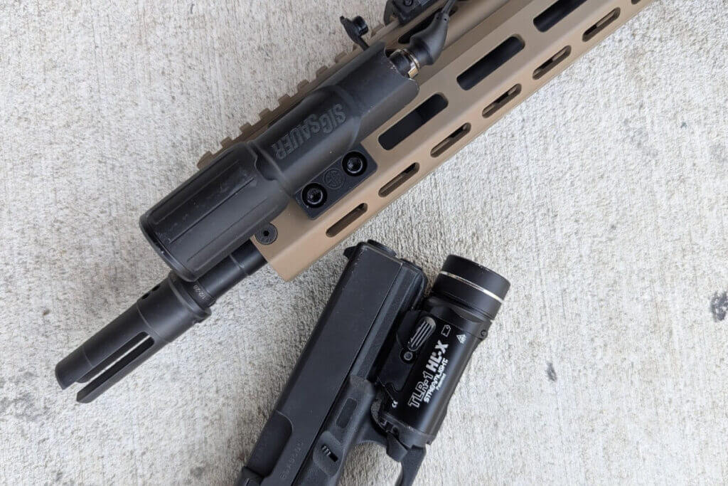 Pistol and rifle with lights side by side
