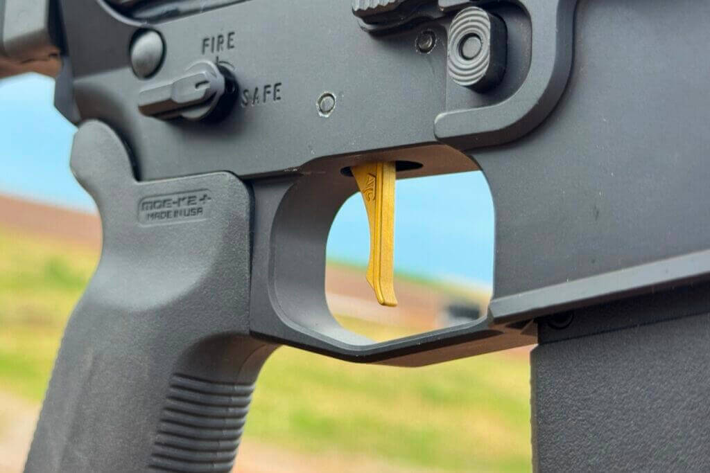 American AR Gold flat-faced trigger installed in AR22