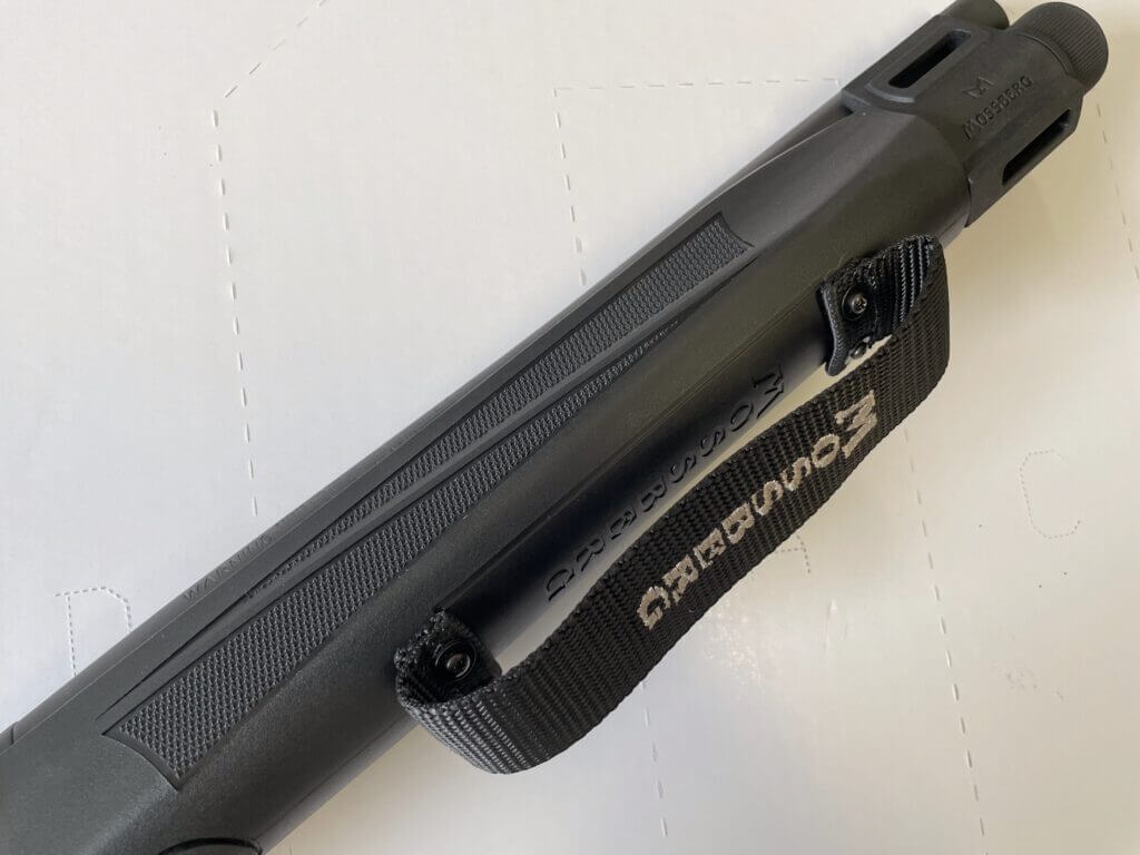 Mossberg 990 Aftershock forend strap for recoil control and safety