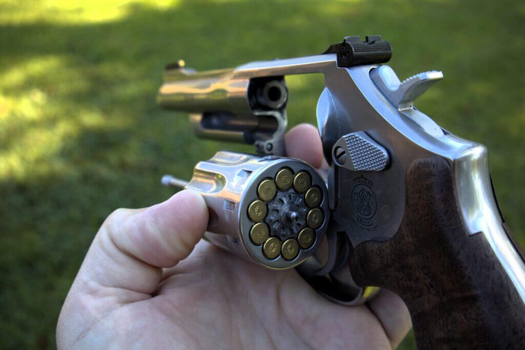 S&W 617 Mountain Gun ten round .22 LR cylinder capacity close-up