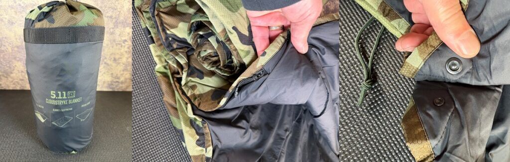 5.11 Cloudstryke blanket in stuff sack with Primaloft insulation and DWR nylon