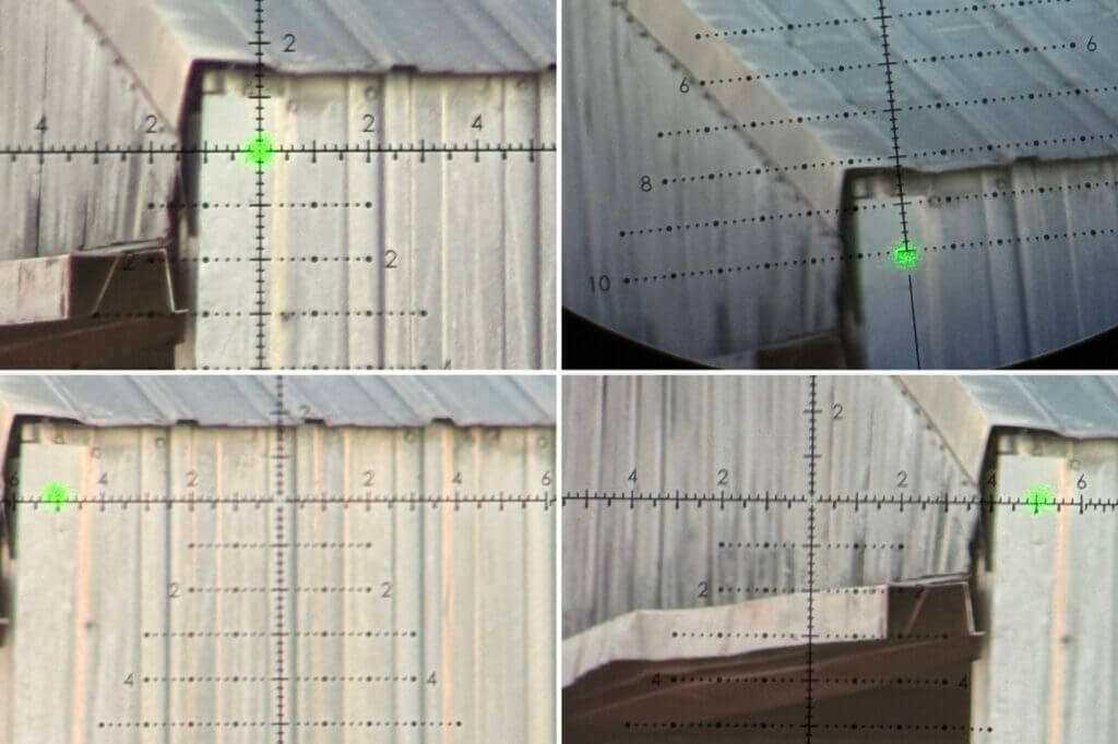 Tracking test on the Vortex Razor 4-24x44 verifying reticle movement against a laser reference