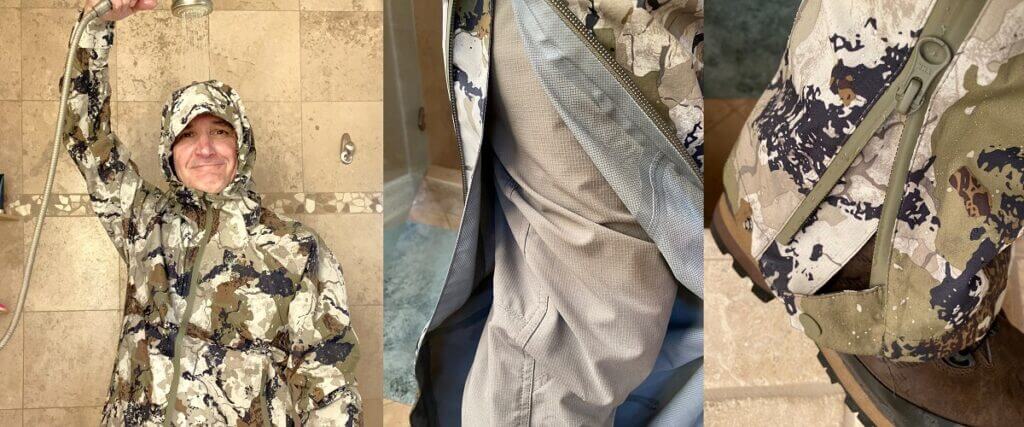 Kings Camo Stormtrek rain gear shower test and full length leg zippers with lower snap detail
