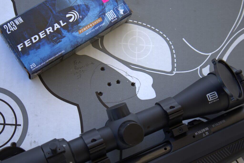 CZ 600+ Alpha 100-yard paper target group with Federal 100 grain SP