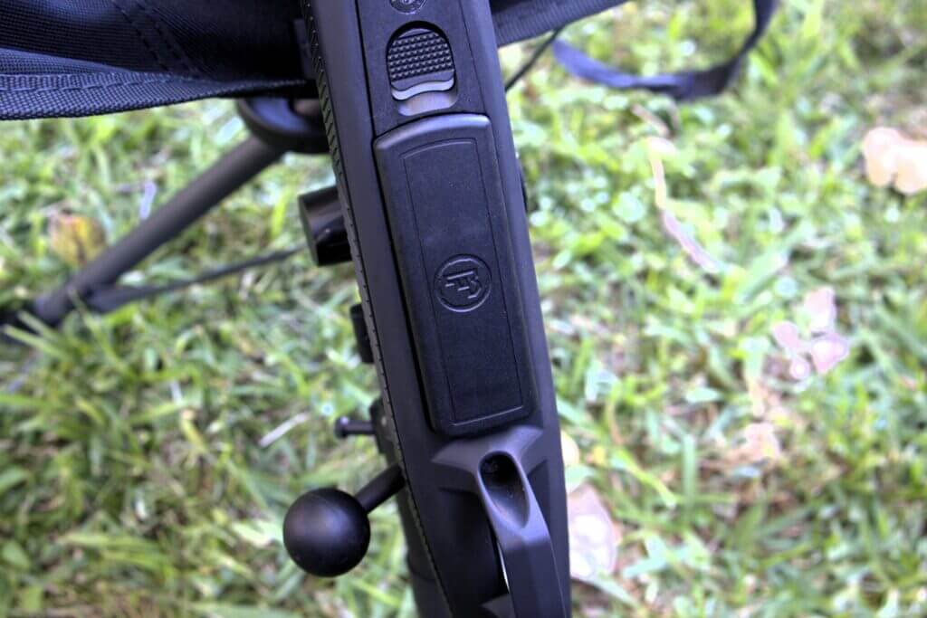 CZ 600+ Alpha magazine inserted with latch pushed forward for top-off loading