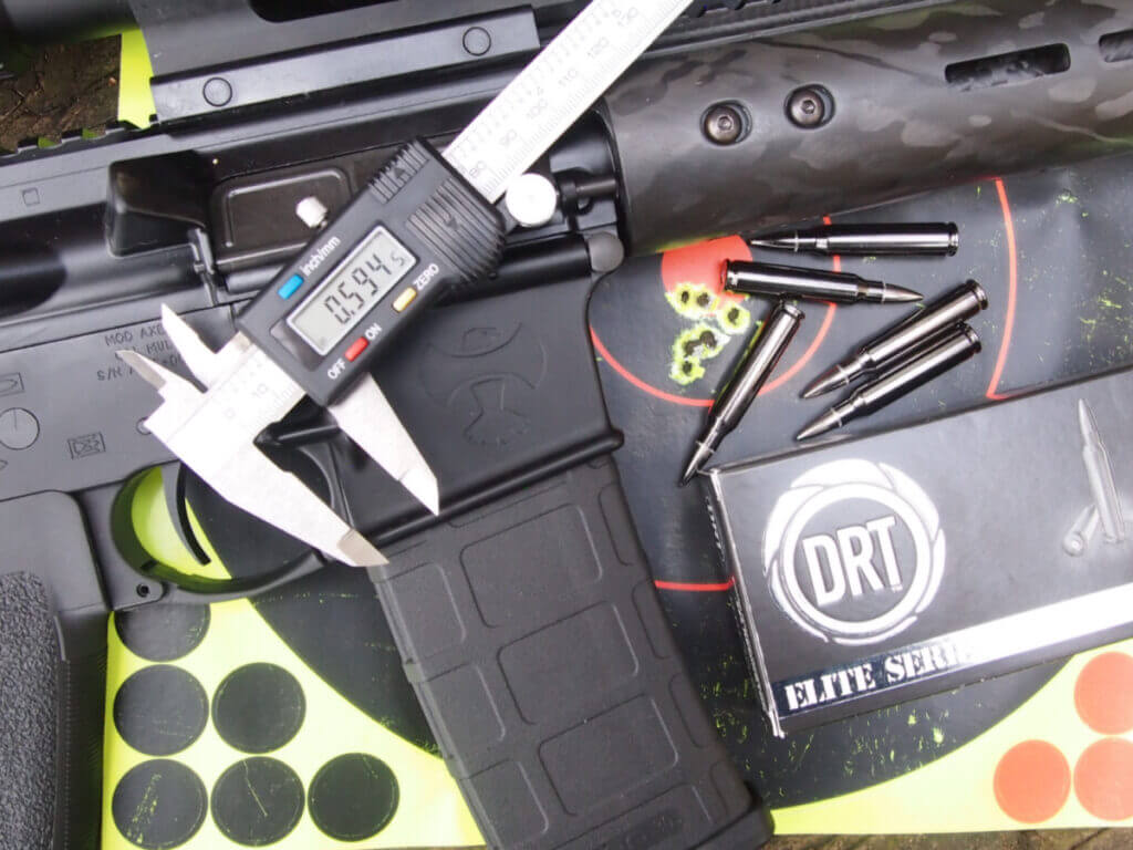 223 Remington defensive ammo group from AR-15 carbine at indoor range