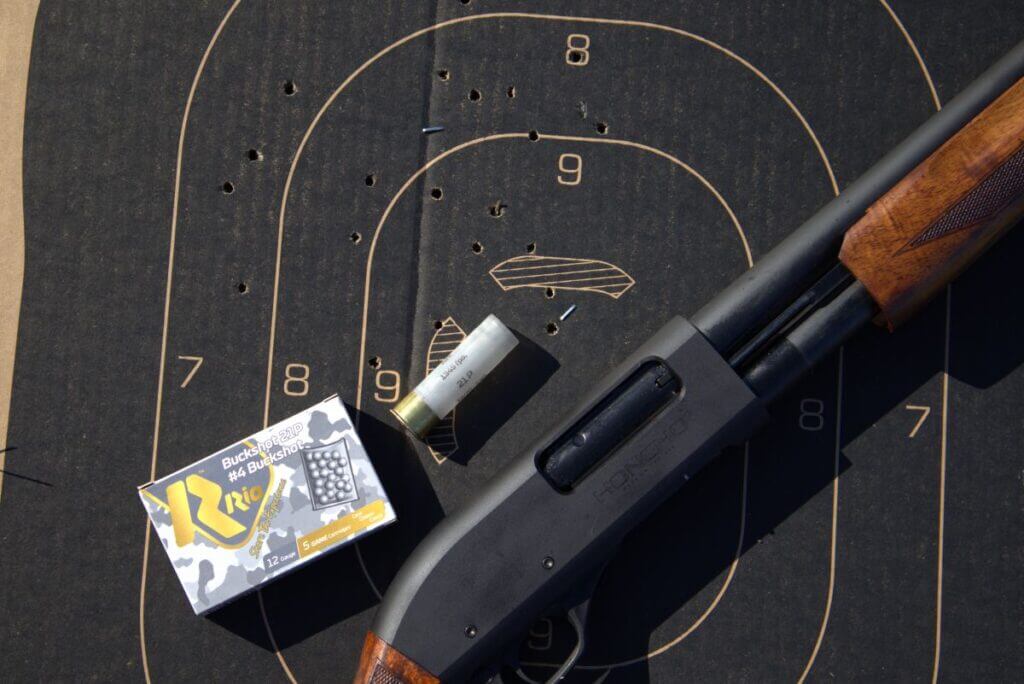 Charles Daly Honcho No. 4 buckshot pattern on target at twenty feet