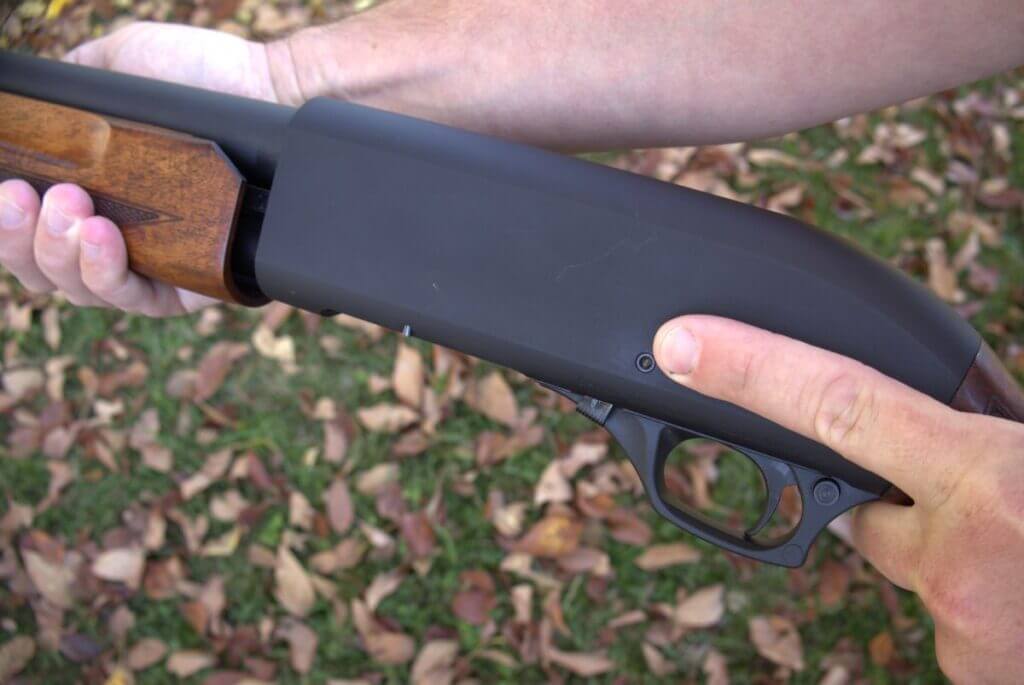 Charles Daly Honcho receiver and trigger guard showing 870-style controls