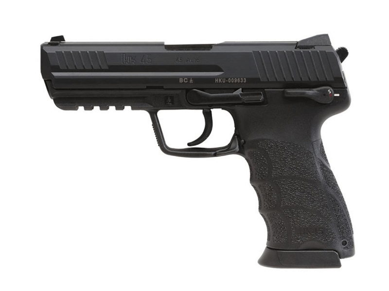 Heckler & Koch HK45 side view—black .45 caliber semi-auto pistol for duty or defense