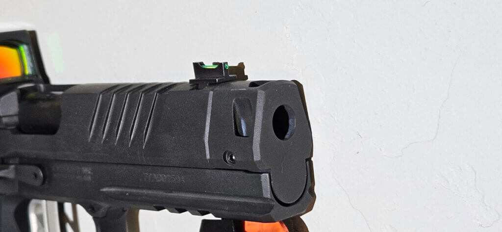 Muzzle view of Sig P211 GTO showing Mach30 compensator and clean nose profile