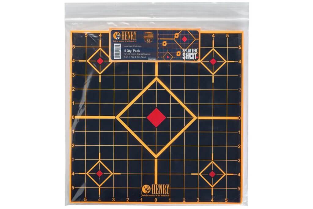 Henry sight in splatter targets five pack with quadrant layout for multiple groups
