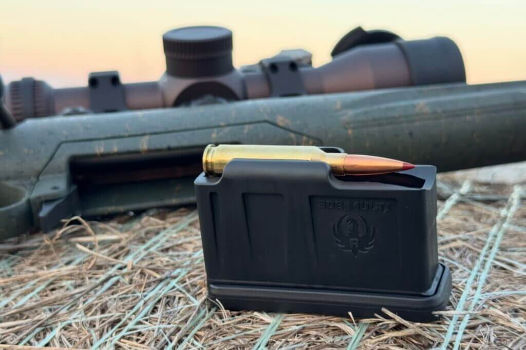 Ruger American Gen II Predator 3 round magazine shown inserted