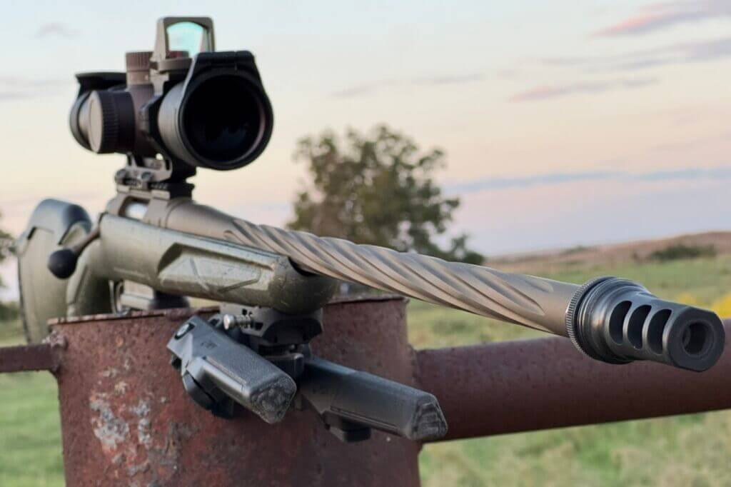 Deep spiral fluted barrel on the Ruger American Gen II Predator with burnt bronze Cerakote