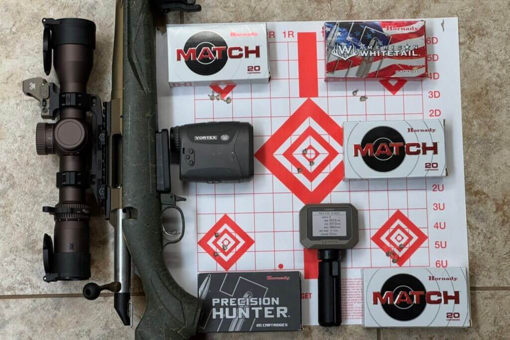 Ruger American Gen II Predator Barrel 1 100 yard group targets displayed