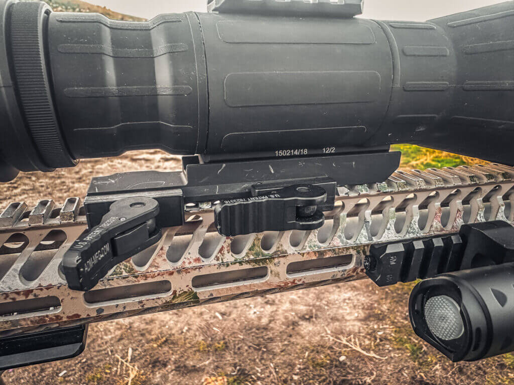 Armasight CO-LR quick detach levers clamped to rail for repeatable return to zero