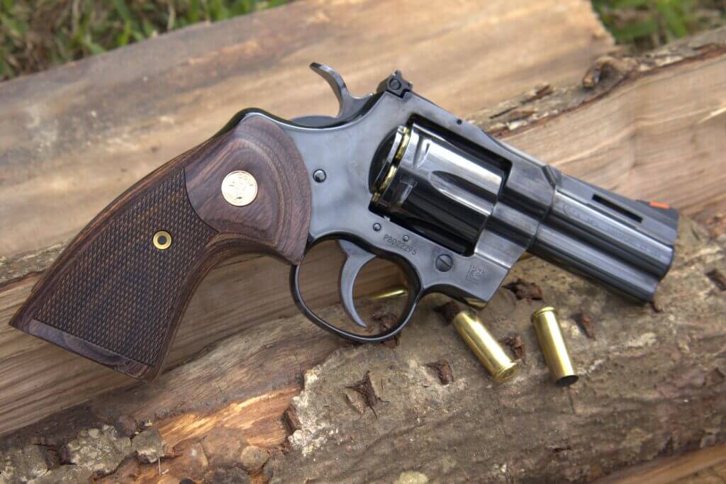 right side profile of the blued Colt Python 3-inch revolver