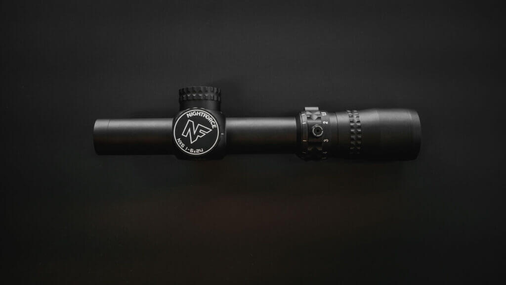 Nightforce NX6 1-6x24mm LPVO close view with illumination control and throw lever