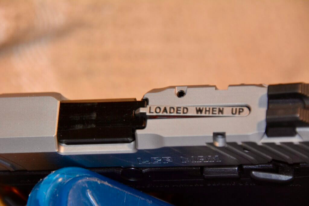 California compliant Ruger LCP Max loaded chamber indicator on top of slide