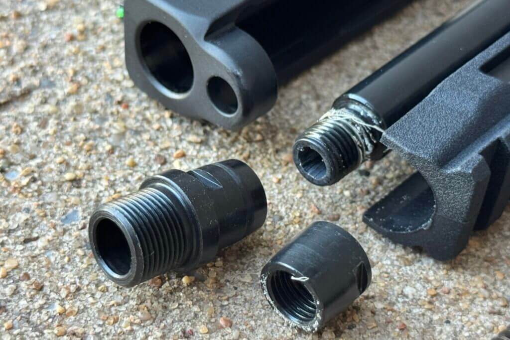 M&P22X threaded barrel hidden under flush bushing with included extended threaded adapter for suppressor use