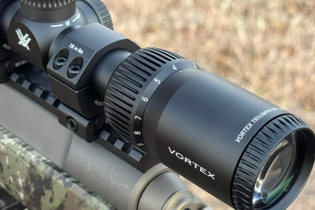Vortex Triumph HD 3-9x40 magnification ring with low-profile grooves for quick adjustment in the field
