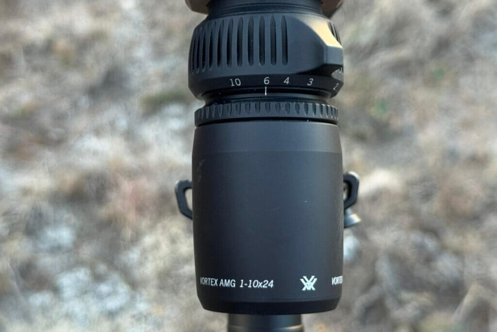 Locking fast-focus diopter ring on the Vortex AMG 1-10x24 to secure ocular focus