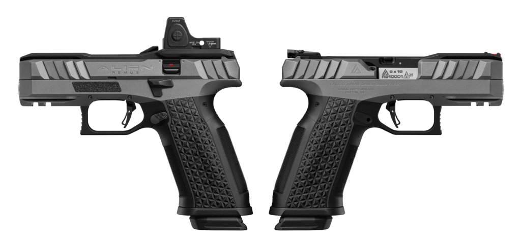 Studio image showing both left and right faces of the right-handed gun