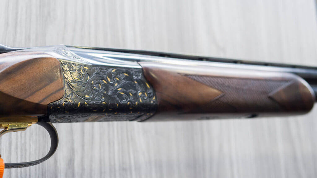 Close up view of a receiver and stock.