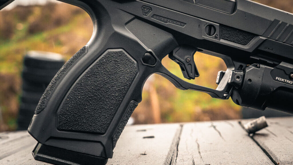 Taurus GX4 Strike Bravo trigger with double undercut trigger guard and palm swell grip for control