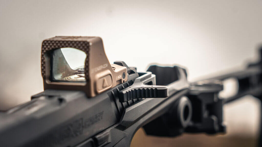 Ambidextrous charging handle installed on Taurus GX4 Strike Bravo rear slide for better grip and speed