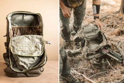 The Eberlestock Spectre sniper pack, shown in two different positions.