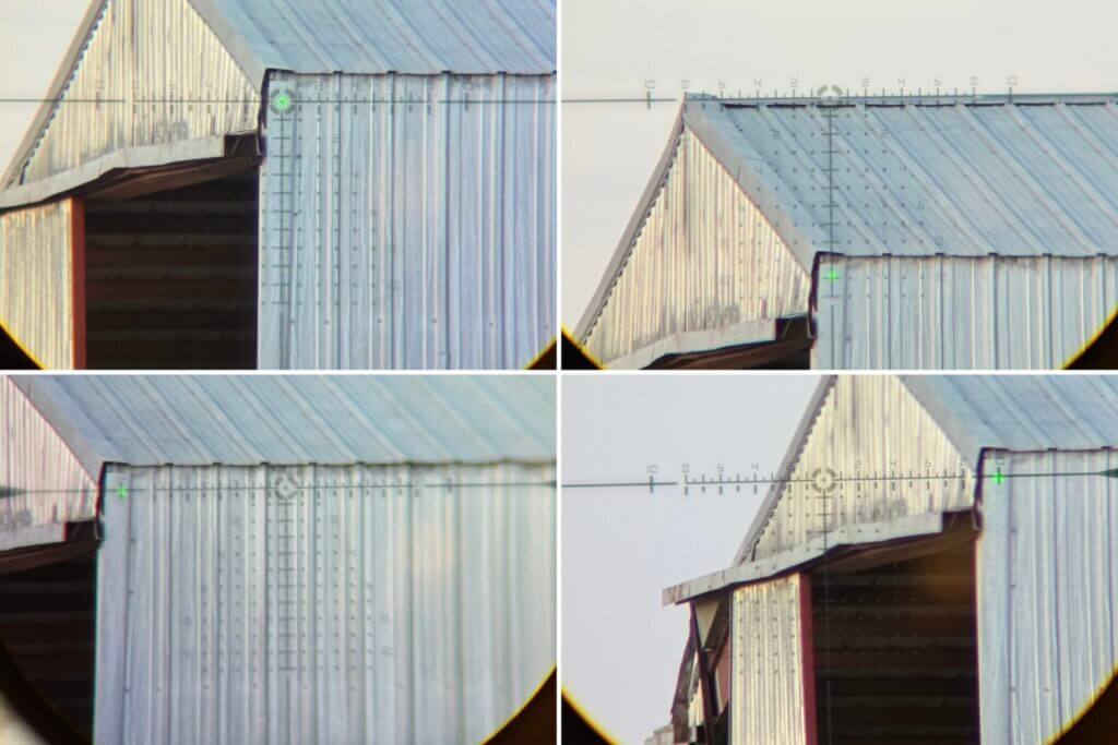 Laser tracking test on Vortex AMG 1-10x24 confirming windage and elevation movement matches reticle marks