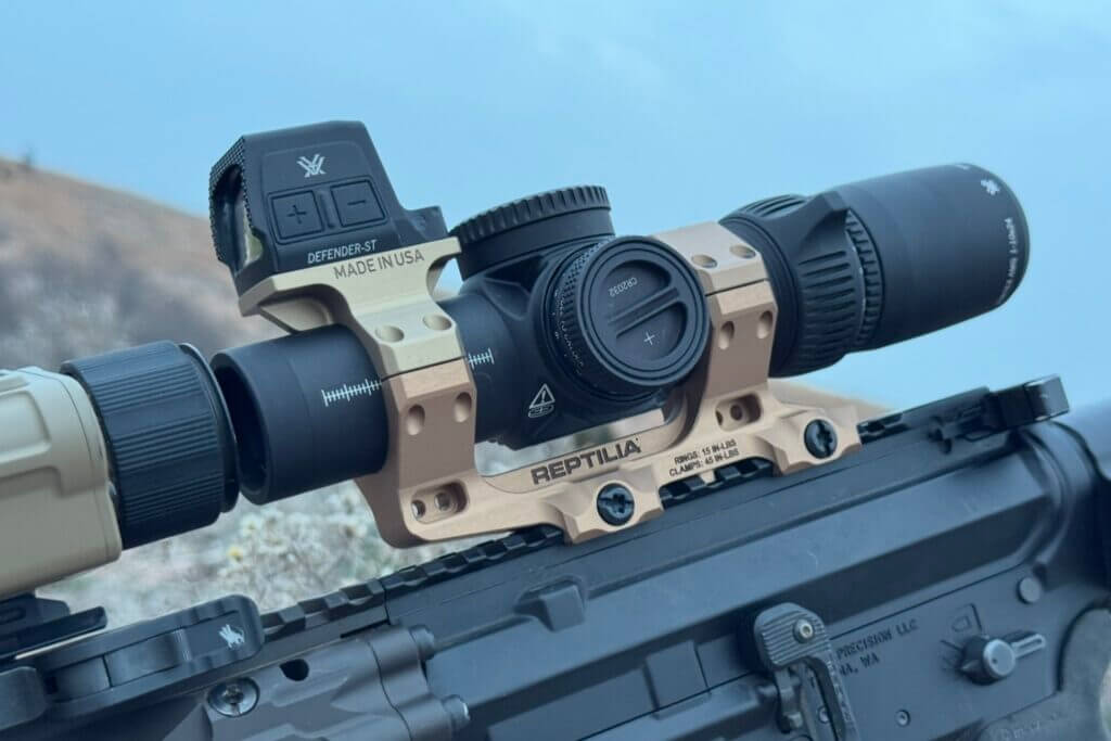 Laser-etched leveling lines on Vortex AMG 1-10x24 tube used for fast scope mounting alignment