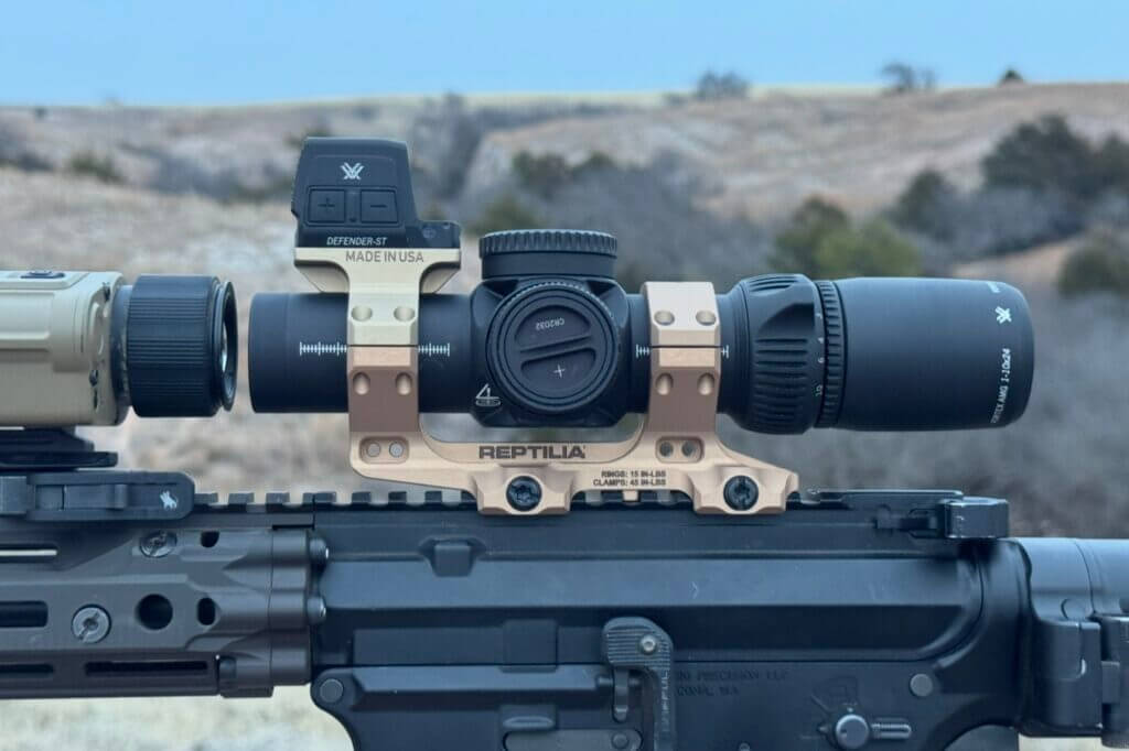 Vortex AMG 1-10x24 FFP LPVO mounted on AR-platform rifle showing compact body and short overall footprint