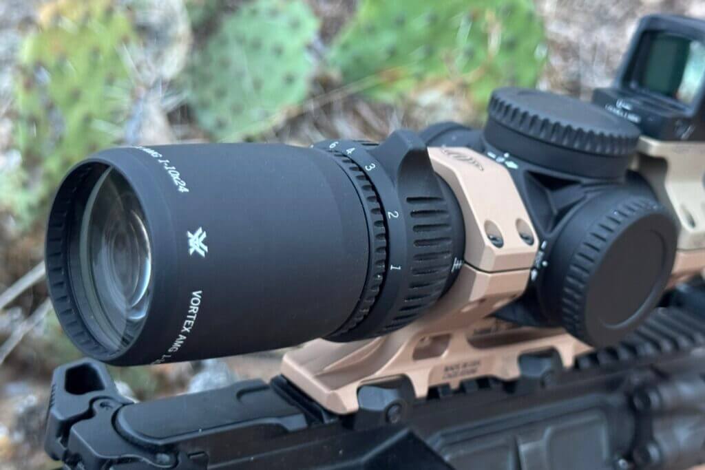 Machined-in magnification throw lever on Vortex AMG 1-10x24 LPVO adjustment ring