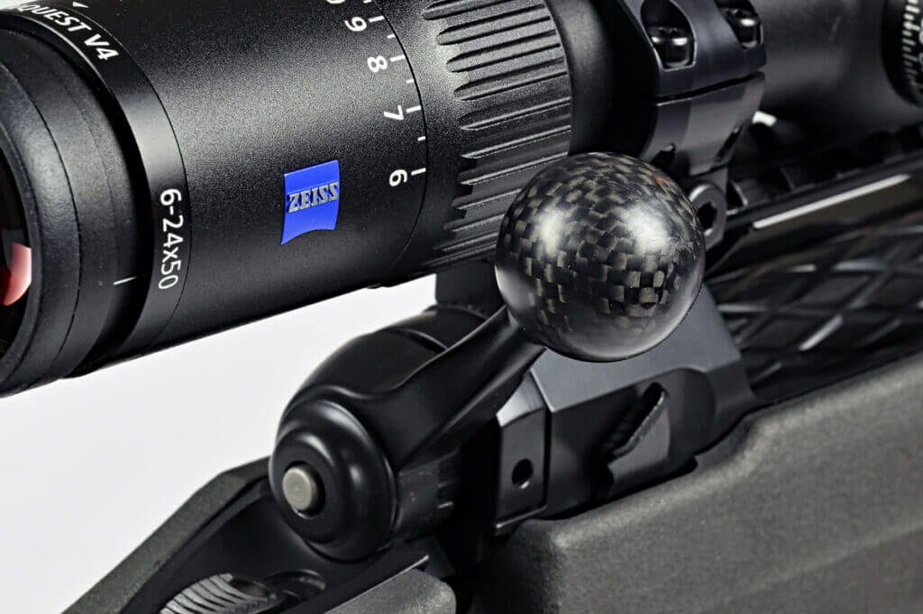 Savage 110 KLYM V2 carbon fiber bolt knob detail for ultralight weight savings