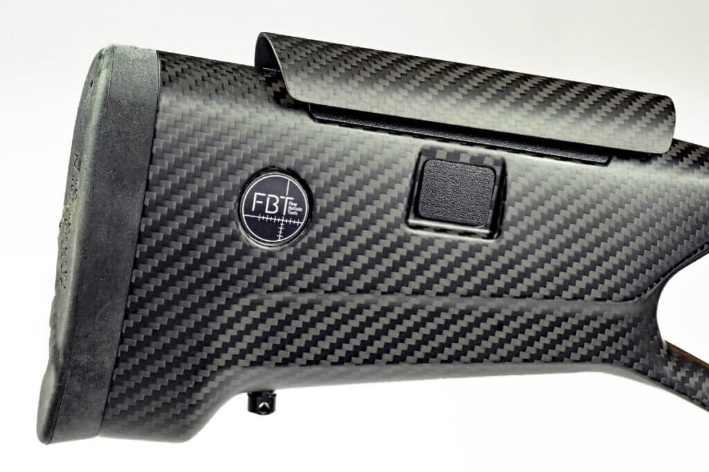 FBT carbon fiber thumbhole stock on Savage 110 KLYM V2 with push-button adjustable comb height
