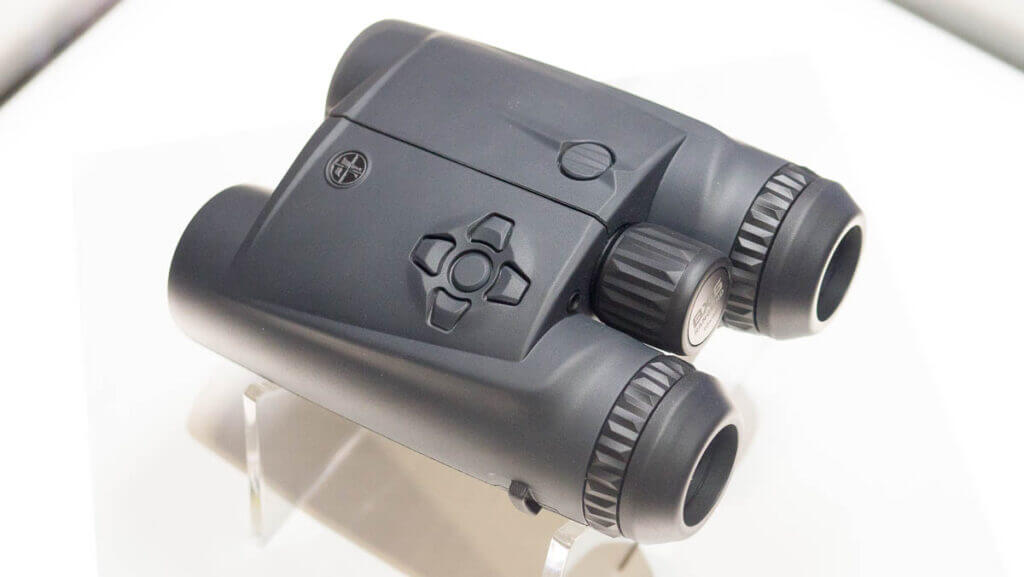 View of the top of the binos with the objective lens to the left.