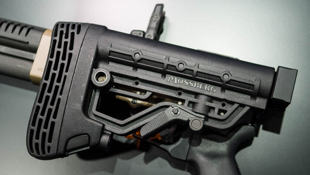 Close up view of the stock folded.