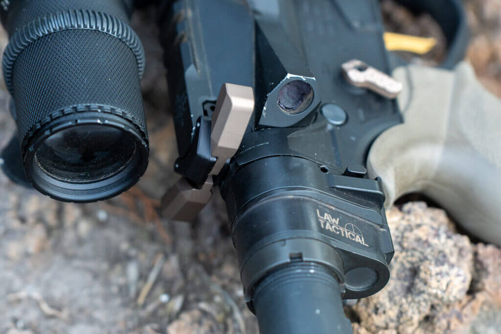Original Breek Arms Sledgehammer charging handle installed in the author’s AR-15 rifle for suppressed shooting