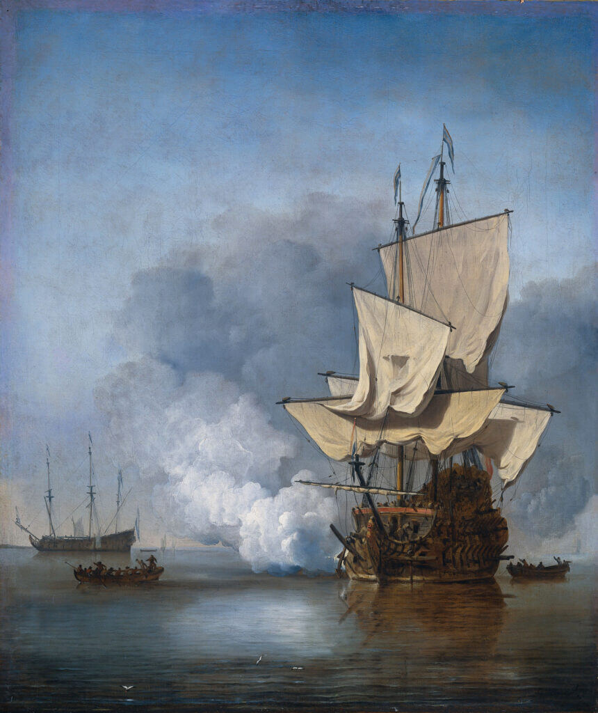 historic naval artillery scene evoking the broadside power the Vasa warship was built to deliver