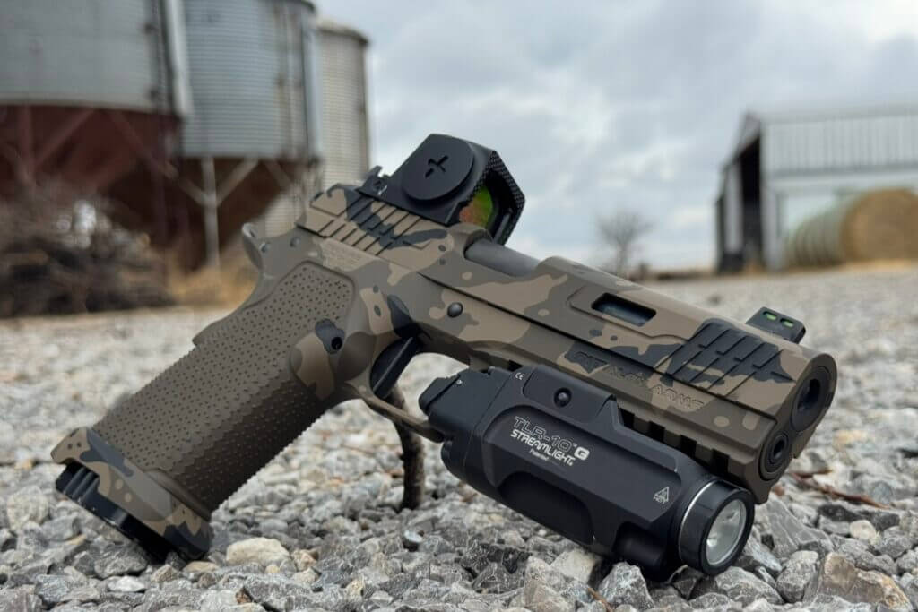 Full-length dust cover and Picatinny rail on the Stealth Arms Platypus tactical frame