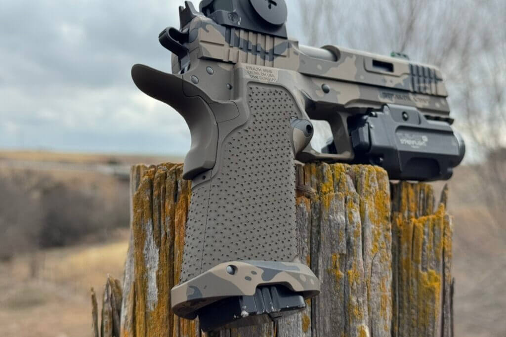 Aggressive prickle grip texture on the Stealth Arms Platypus custom pistol