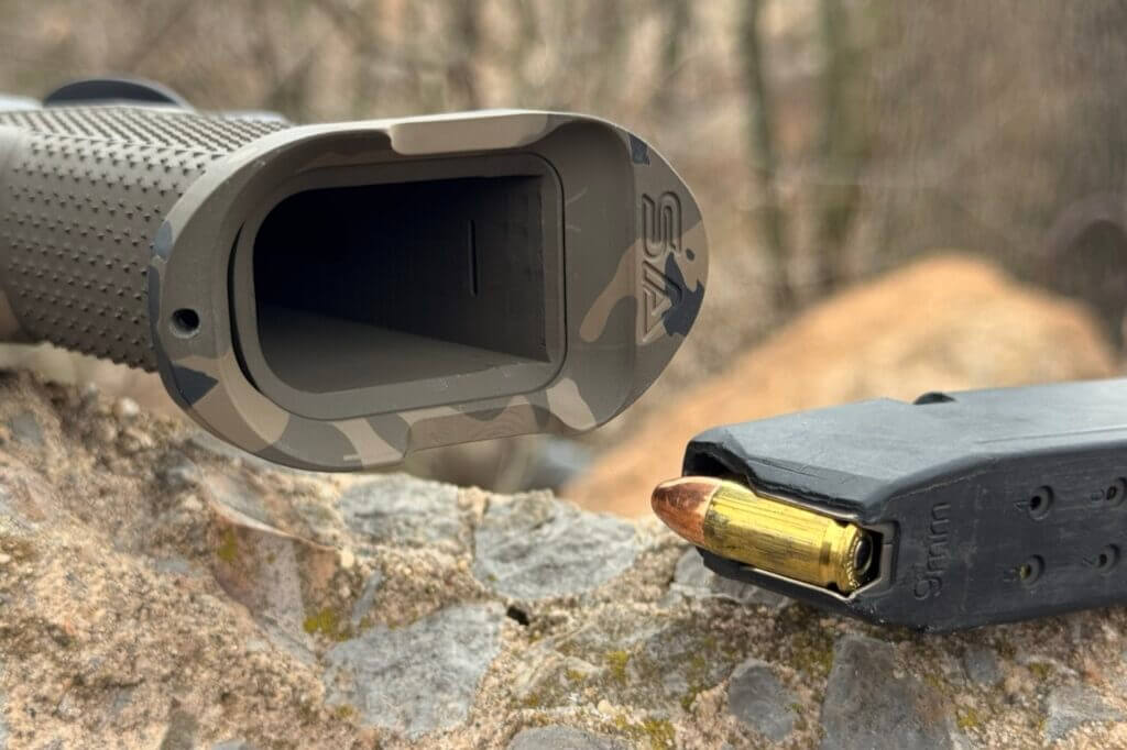 Flared magwell on the Stealth Arms Platypus for faster reloads with Glock magazines