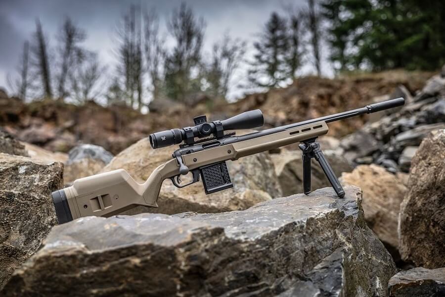 The Model 110 RF Magpul in the woods. 