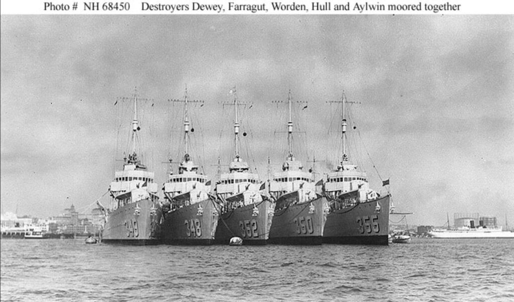 USS Aylwin at Pearl Harbor moored and not in combat condition when Japanese bombs began falling